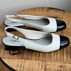 Trotters  Leather Two Tone Slingback Kitten Heels Black White 10.5 N
